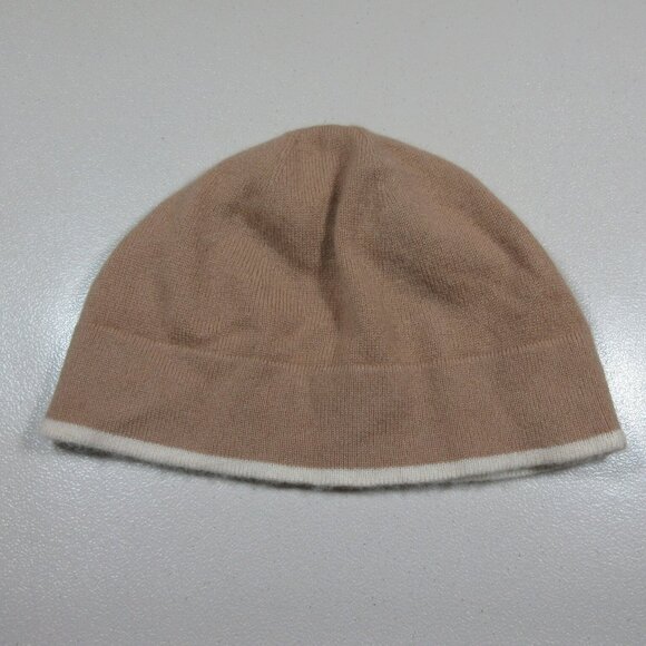 Red Envelope Accessories - red ENVELOPE womens tan an white 100% Cashmere knit beanie OS EUC